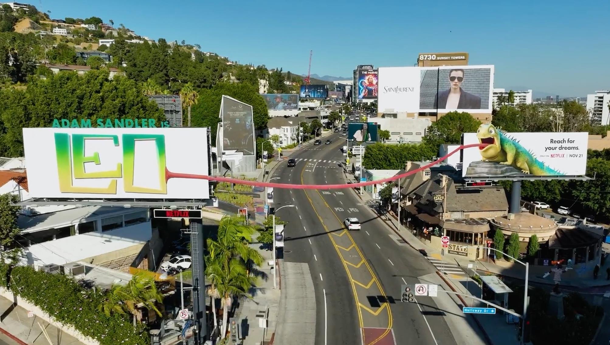 Large-format out-of-home installations across a Los Angeles streetscape